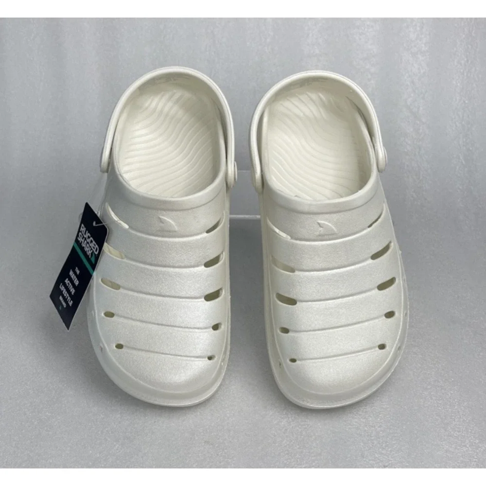 Rugged Shark Eva White Pearl Clogs Slip on Sandals Girls Size 5 NEW